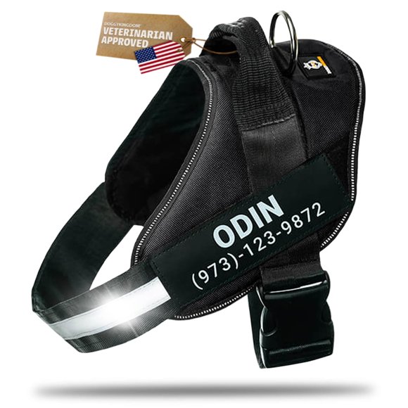 Arnés para perro Doggykingdom M negro reflectante personalizable