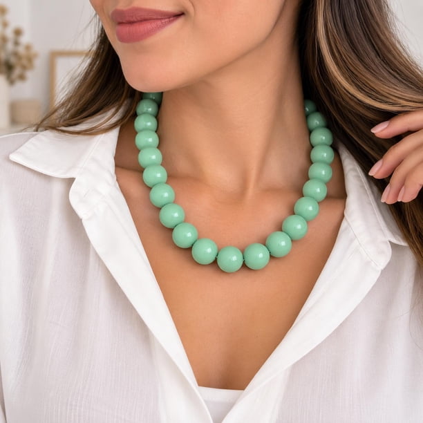Collar Balloon Chicle Chunky De Cuentas Grandes Unisex verde 22