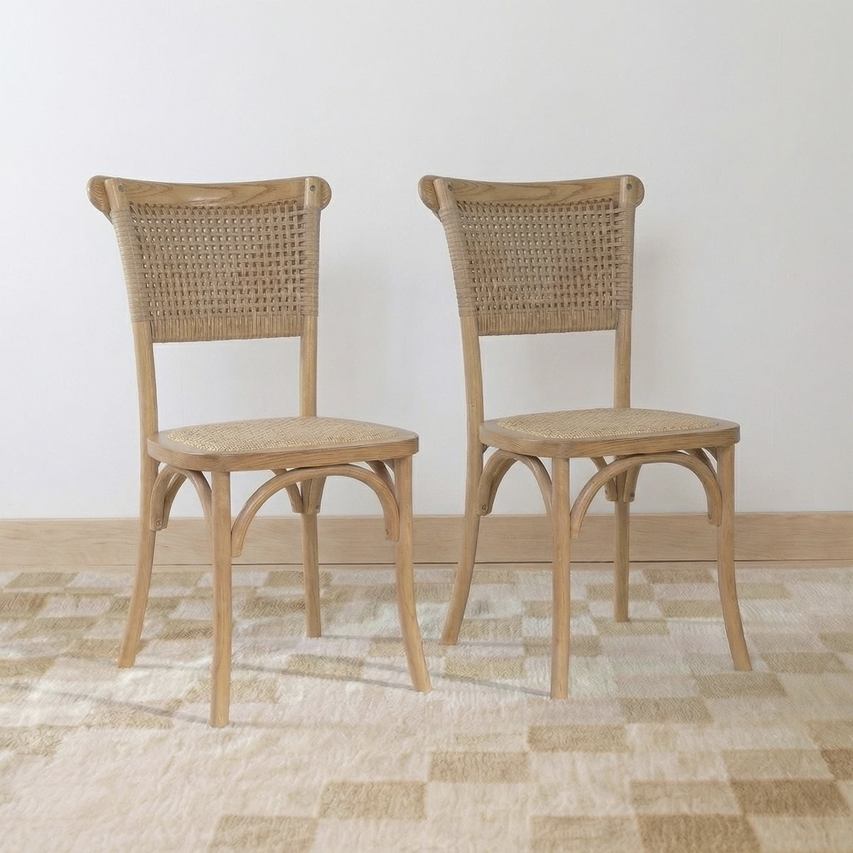 Pack 2 Sillas Crossback Tejida Madera Rattan Natural Venhoouse