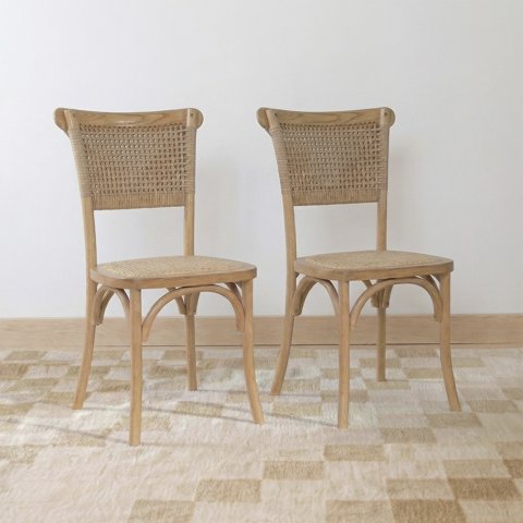 Pack 2 Sillas Crossback Tejida Madera Rattan Natural Venhoouse