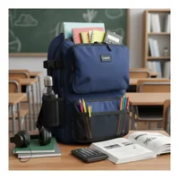 Genérico - Mochila Escolar Reforzada Negra / Azul Gran Capacidad Y Multibolsillos Incluye Puerto Usb - Cable