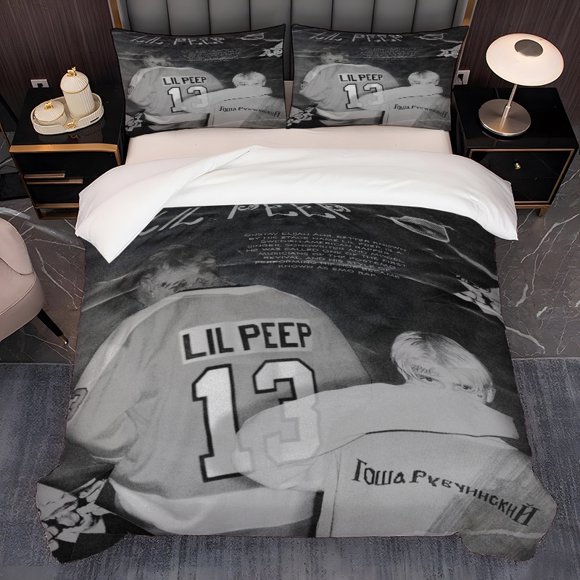 3pcs Lil Peep Black And White Graffiti Theme Korean Style Ins Style Printed Bedding Three-Piece Set Duvet Cover Pillowcase Set