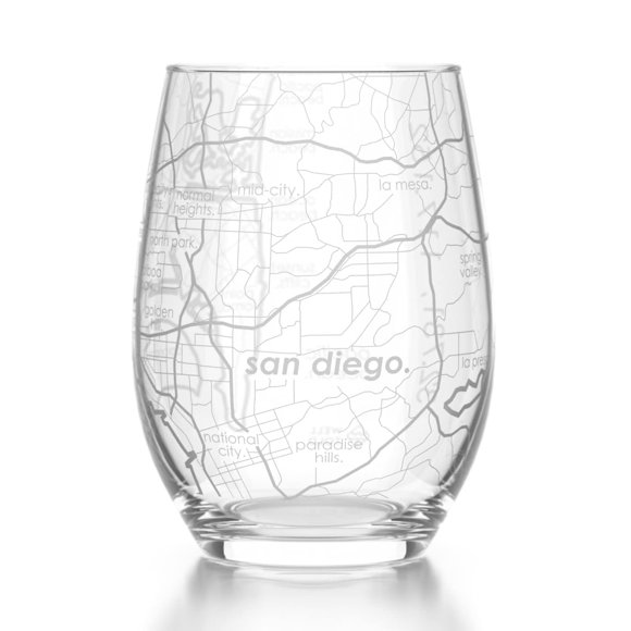 Copa de vino Well Told mapa de San Diego 444 ml transparente