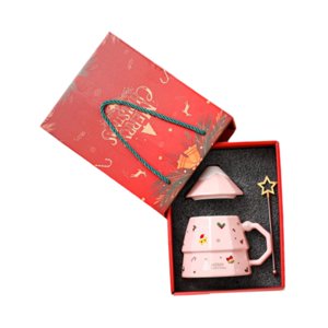 Magideal - Taza De Cerámica Navideña, Taza Navideña, Taza De Navidad Para La Mañana, Vajilla, Taza De Leche Con Tapa Y Asa, Divertida Taza De Café Navideña, Taza Rosa