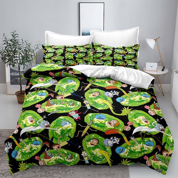 Cute Ric-k Bedding Sets Duvet Cover and Morty 3D Printed Lightweight 3 Piece Bed Set 1 Duvet Cover and 2 Pillowcase for Boys Girls Queen