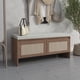 thumbnail image 2 of PP Rattan Storage Bench with Cushion, Faux Rattan Shoe Cabinet with 2 Doors, Mid-Century Modern Wood Entryway Seat, for Bedroom, Hallway, Mudroom, Natural Finish, 2 of 3