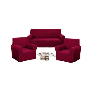 Teng Fei - Set De Fundas Cubre Sillon 3+1+1 - Modelo Cuadrille Burdeo