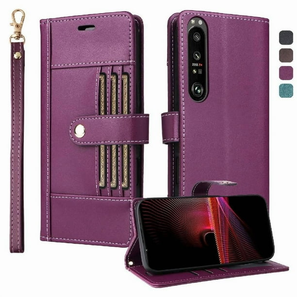 FOXDOCK Funda tipo Cartera para Sony Xperia 1 III – Cubierta de Cuero PU con Múltiples Ranuras, Bolsillo para Efectivo y Correa de Muñeca