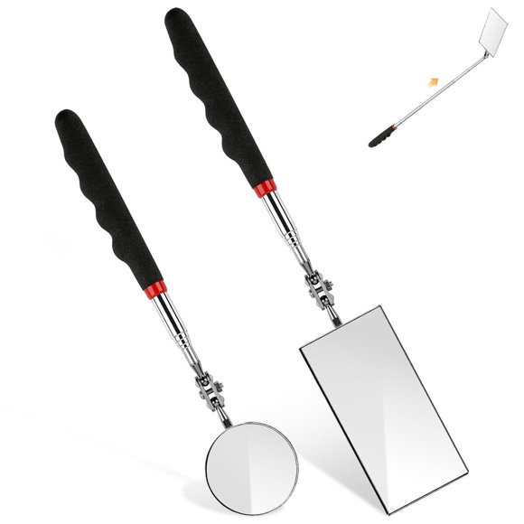 Telescoping Inspection Mirror, 2 Pack Round Rectangular Mirror