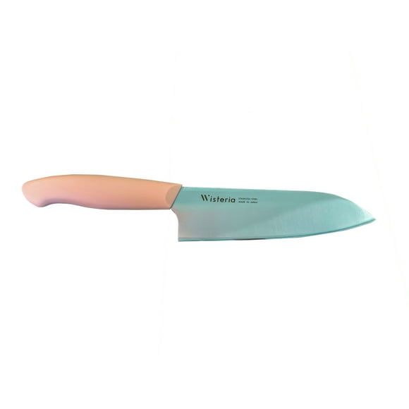 Cuchillo Santoku hoja de 17 cm mango color rosado