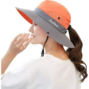 Veatool - Sombreros Plegables Con Protección Uv Para Mujer, De Malla Y Ala Ancha, Para Pescar En La Playa, Con Agujero Para La Coleta