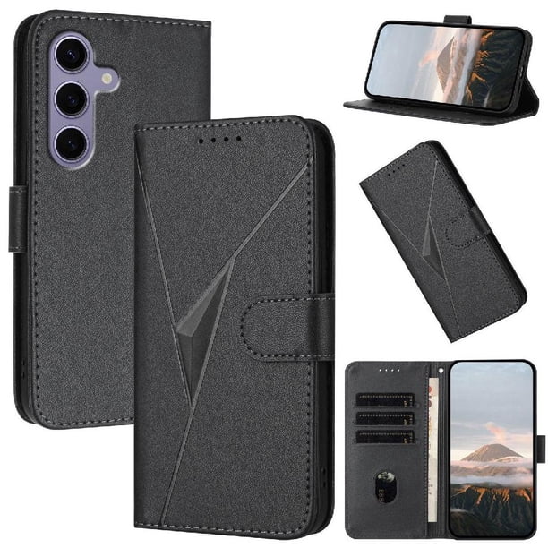 Funda Cartera Fibra de Carbono para Samsung Galaxy S25 con Soporte y Cierre Magnético Negro