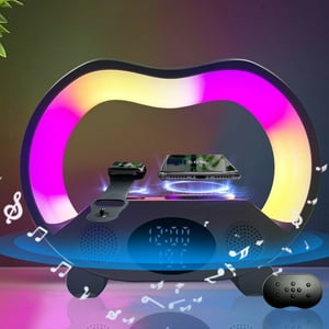 Aaronmei Cargador Inalámbrico Reloj Con Altavoz Luz Nocturna Colorida 3 En 1 Negro
