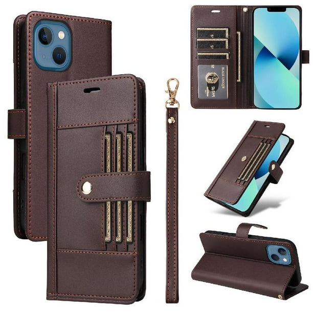FOXDOCK Funda tipo Cartera para iPhone 14 Plus – Cubierta de Cuero PU con Múltiples Ranuras, Bolsillo para Efectivo y Correa de Muñeca