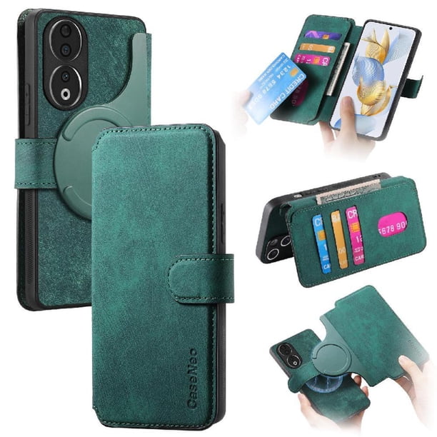 Funda Billetera Magnética para Honor 90 Soporte Tarjetas Desmontable Verde