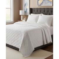 Imac Hogar - Quilt Premium Blanco Boho-Chic Con Pompones Plaza Y Media