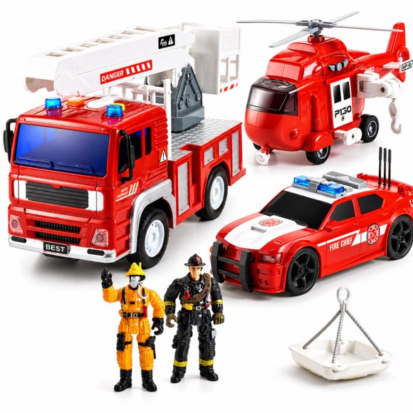 Set de juguete de rescate contra incendios con fricción, luces y sonidos, 3+