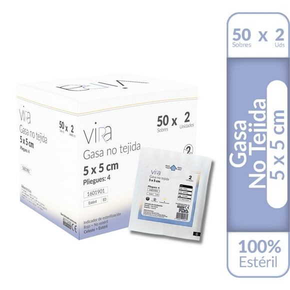 Gasa Estéril 5x5cm No Tejida (50x2) viRa blanco