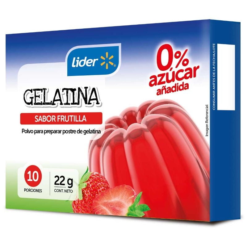 Gelatina 0% Azúcar Sabor Frutilla 22 g Lider