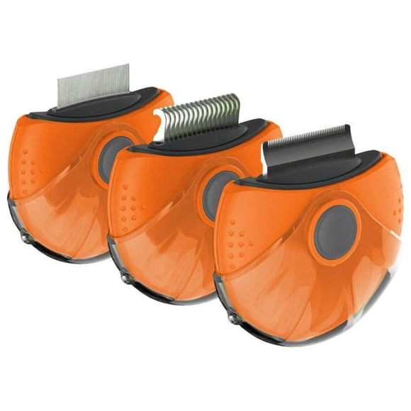 Herramienta de aseo para mascotas Pet Life 'Axler' rastrillo triple giratorio color naranja