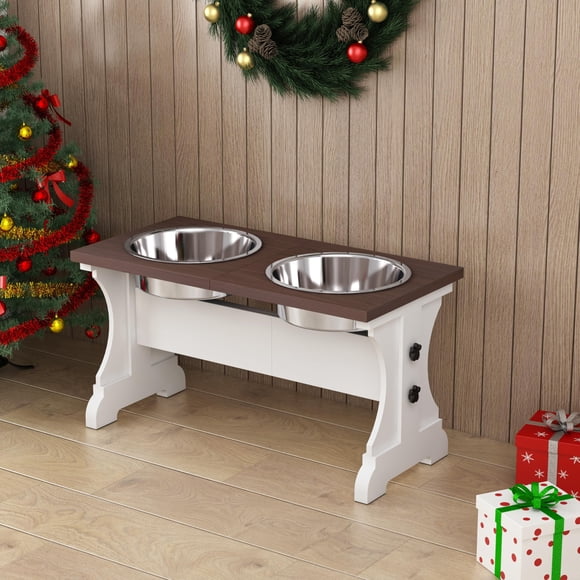 Cuencos elevados para perros, estilo Piskyet Farmhouse, con 2 cuencos de acero inoxidable