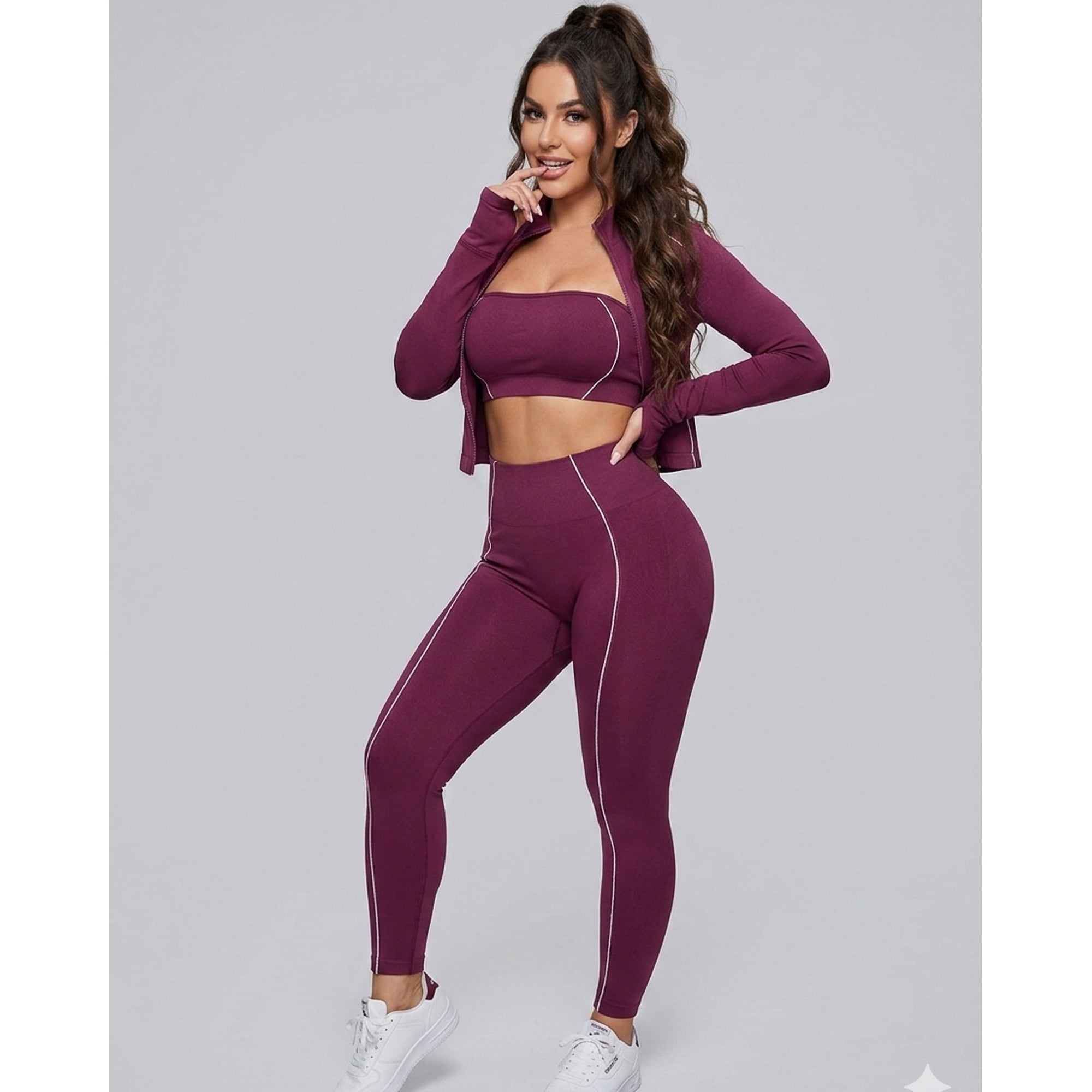 Flix Spa - Set Deportivo Para Mujer De 3 Piezas: Chaqueta, Calza De Tiro Alto Y Top Strapless