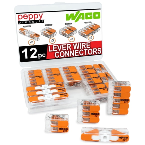 Surtido de conectores de cable WAGO 221, tuercas de palanca, 12 piezas con funda