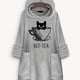thumbnail image 1 of Cat Print Big Pocket Hoodie, Casual Long Sleeve Fleece Hoodies Sweatshirt, Women's Clothing, 1 of 3