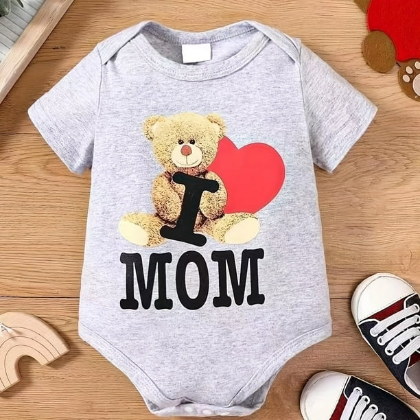 Baby Boys And Girls Cute "I Love Mom" Bear Short Sleeve Onesie Clothes