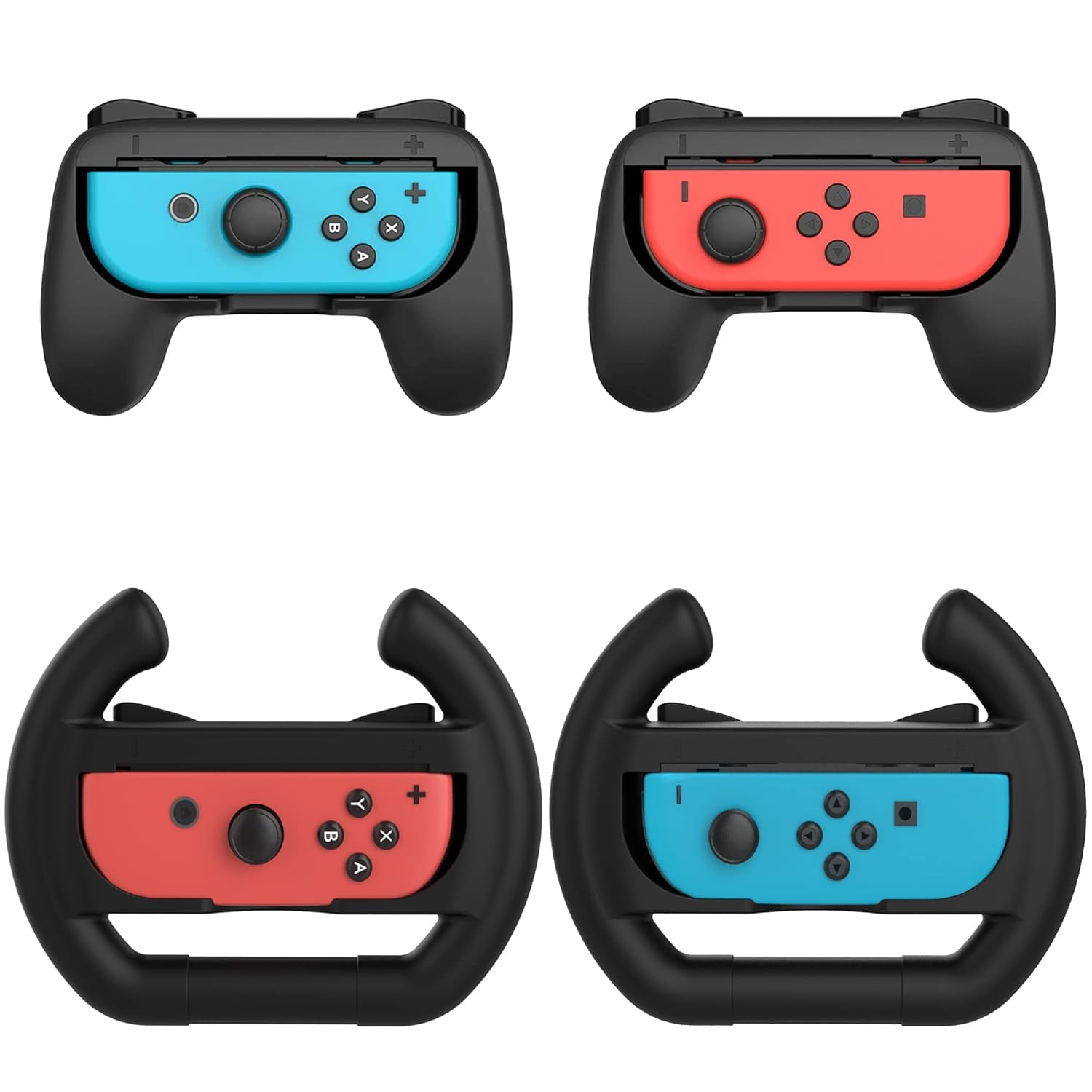 Genérico - Volantes Y Mandos De Videojuegos Para Nintendo Switch Oled, Compatibles Con Joycons - Incluye 2 Volantes De Mano, 2 Mini Mandos - Soportes Para Mandos De Joystick, Paquete De 4-negro