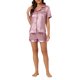thumbnail image 2 of INSPIRE CHIC Conjunto de pijama de manga corta para mujer con ribete en contraste Regreso a clases Conjunto de pijama suave con botones y cuello con muesca para primavera verano L Rosa, 2 of 6