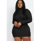 thumbnail image 1 of Vestido Mini Ajustado con Cuello Simulado, Manga Larga y Canalé de Talla Grande, 1 of 2