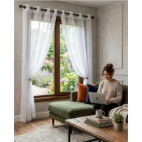 Mylhogar - Juego De Cortinas Velo Modernas Con Argollas Y Visillo