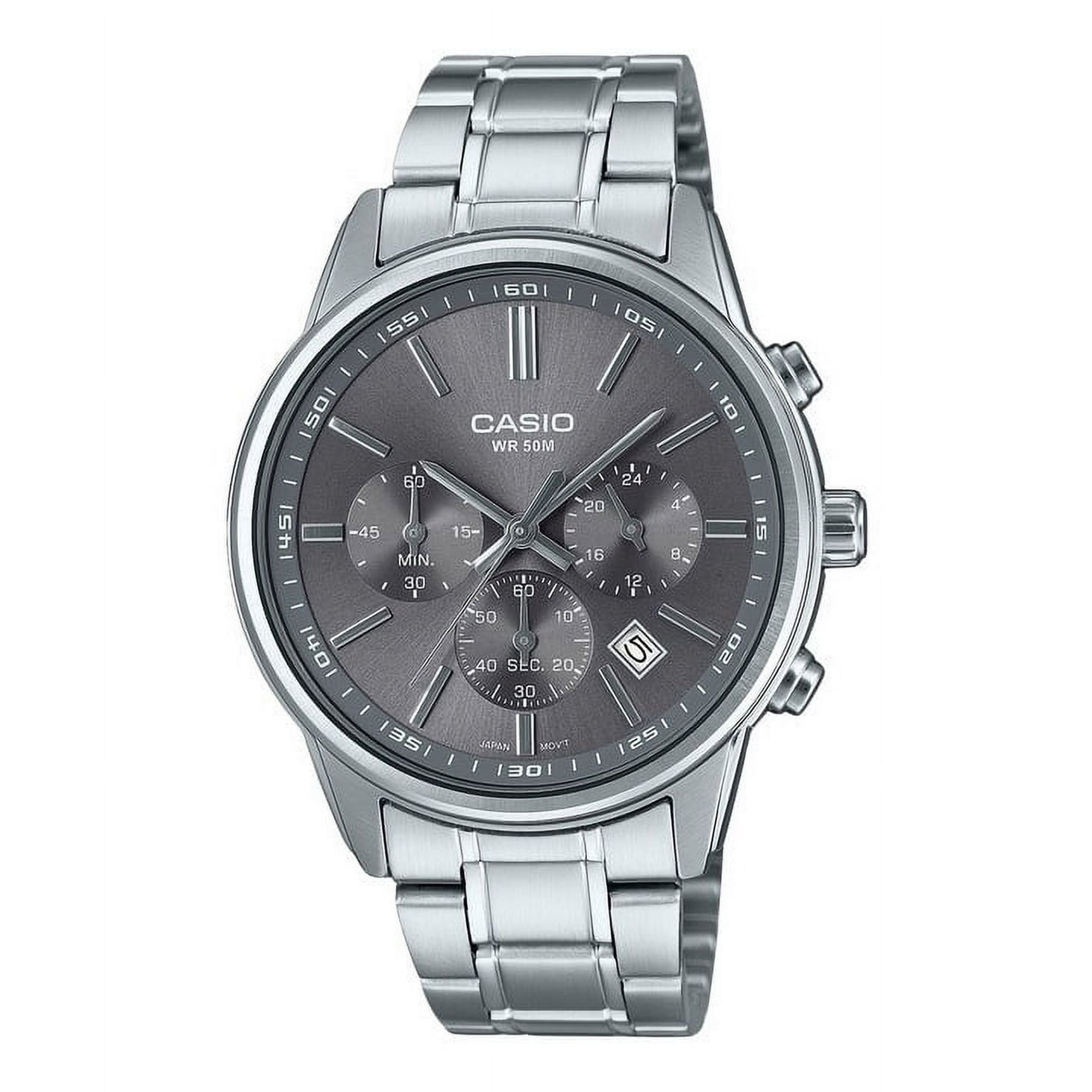 Casio - Reloj Standard Cronógrafo Análogo Acero Inoxidable Esfera Gris Cuarzo Mtp-e515d-8av Para Hombre