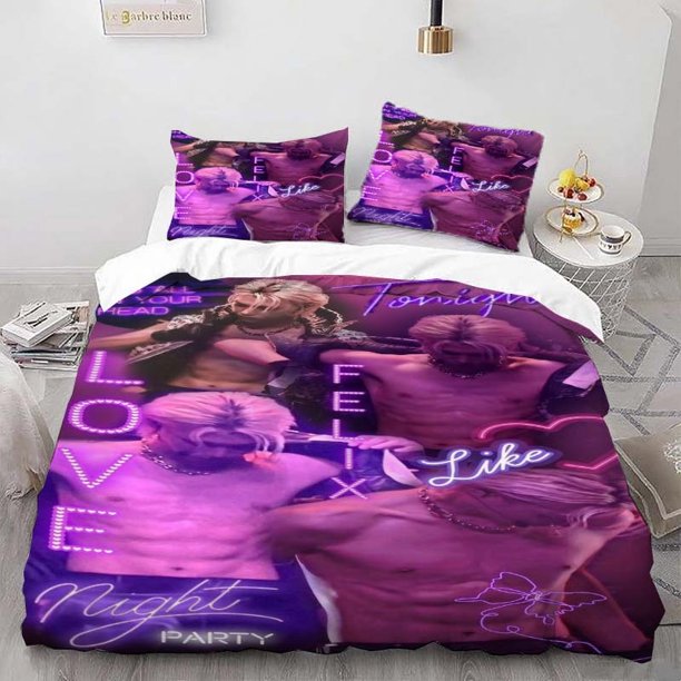Neon Light Romantic Poster Themed Bedding Set Three-Piece Duvet Cover and Pillowcase Set Soft and Comfortable for All Seasons