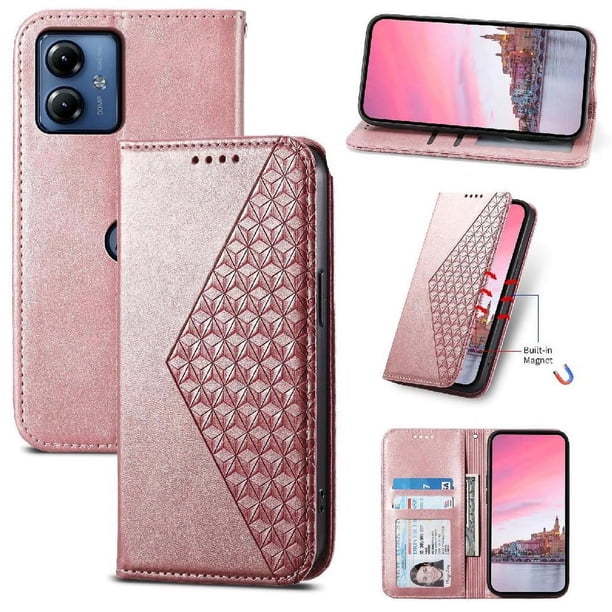 Funda Flip FOXDOCK para Motorola Moto G34 , Estilo Billetera con Diseño Rombo, Correa de Mano y Soporte, Uso Diario