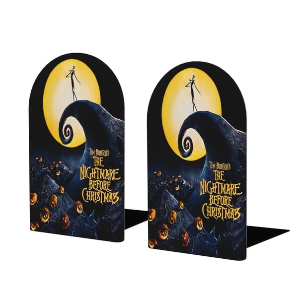 Pesadilla Antes de Navidad Sujetalibros decorativos temáticos, tope para estantería con base antideslizante, uso dual para hogar y oficina - 2 piezas