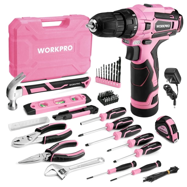 Juego De Herramientas Pink Con Taladro Eléctrico 108 Piezas Con Caja De Herramientas