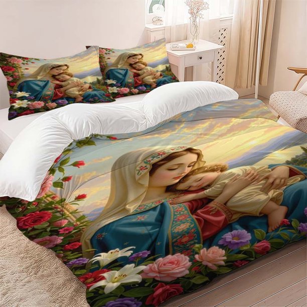 3pcs Faith Pattern Bedding Set Soft and Comfortable Bedding Set Suitable for All Seasons