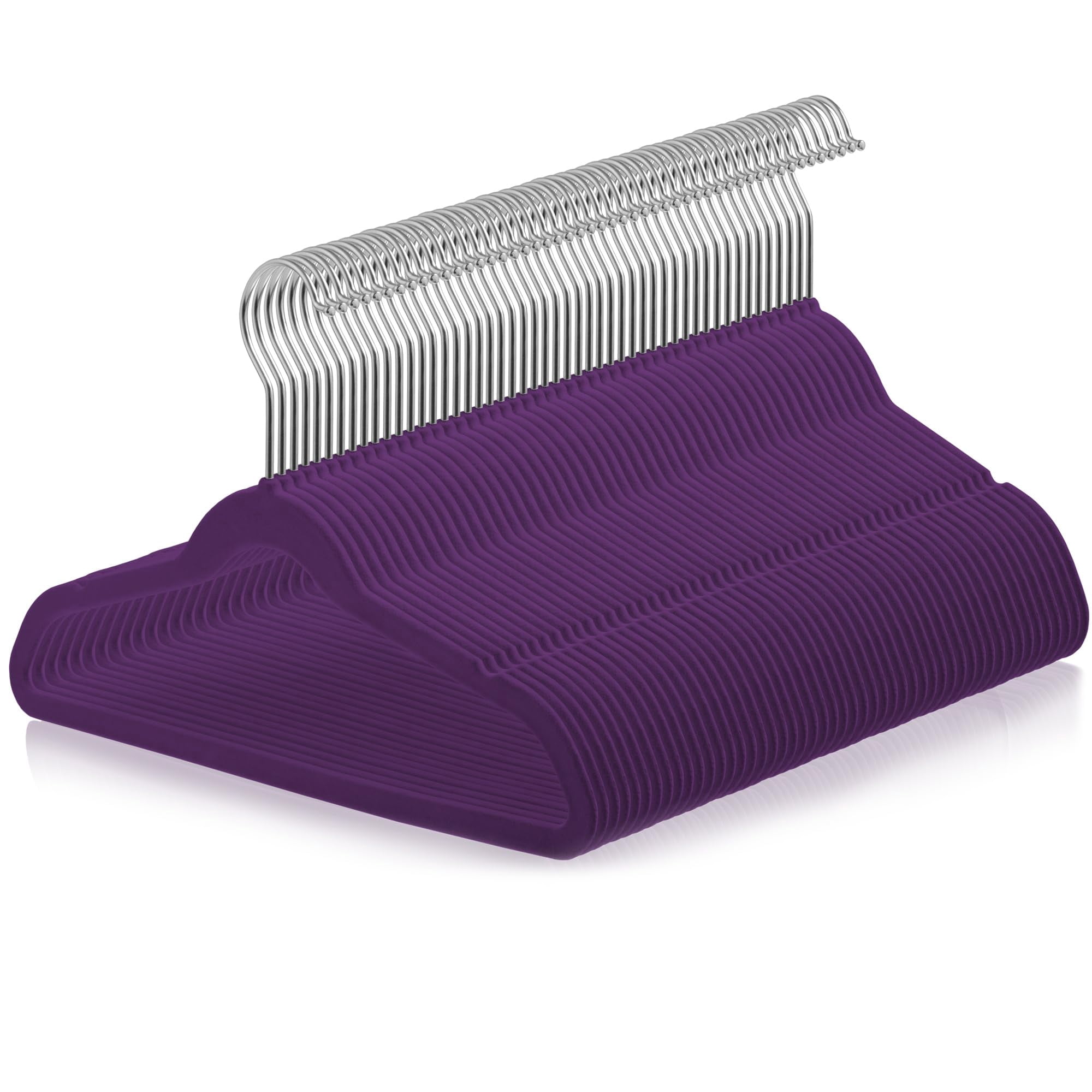 Perchas Para Niños Casafield De Terciopelo, Tamaño 14, Color Morado (paquete De 50)