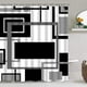 thumbnail image 2 of Juego De Cortinas De Ducha Geométricas Negras Con Alfombras De Baño Y Ganchos, 2 of 7