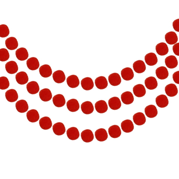 Uxcell 3Pcs Guirnalda de Bolas de Fieltro Roja Pom Pom Guirnalda Bolas Colgantes 8.2 Pies de Largo 24 Bolas para Navidad