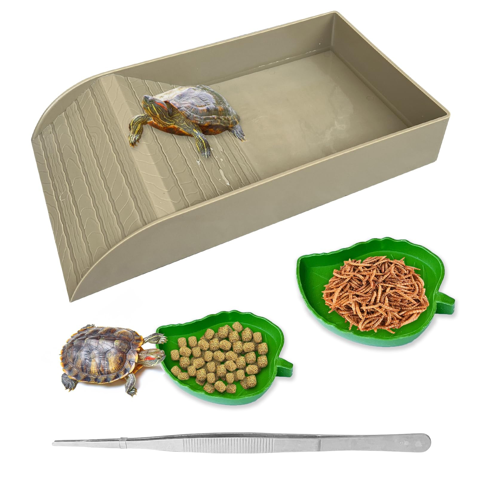 Plato para tortugas NGORAY con rampa y plataforma para tomar el sol