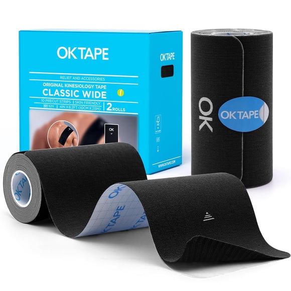 Cinta de kinesiología OK TAPE de 10 cm x 25 m, 2 rollos, color negro