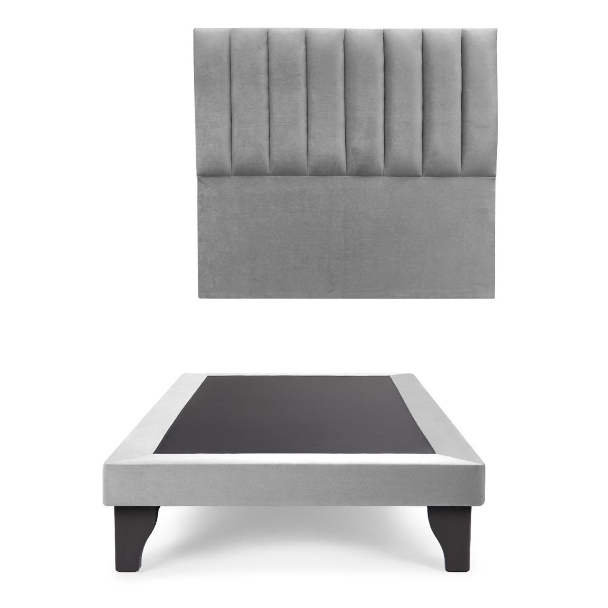 Kerabaalshop - Base De Cama Europea 1 Plaza 90x190 Con Respaldo Al Piso Lino Gris Claro