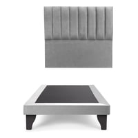 Kerabaalshop - Base De Cama Europea 1.5 Plaza 105X200 Con Respaldo Al Piso Lino Gris Claro