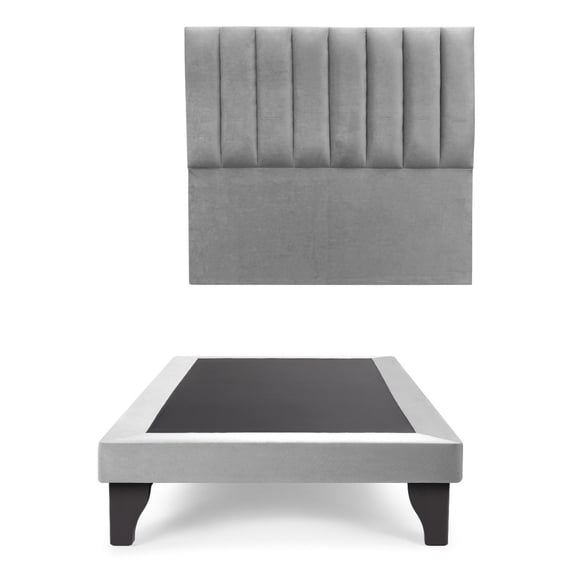 Base de cama europea 1.5 plaza 105x200 con Respaldo al piso Lino gris claro