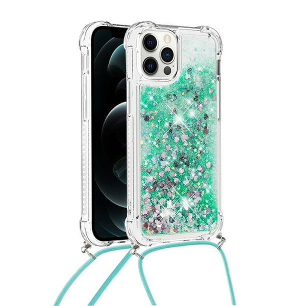 Funda FOXDOCK para iPhone 12 Pro con Cuerda Ajustable, Brillo Líquido, Protección Antigolpes y Lente – Ideal para Regalo