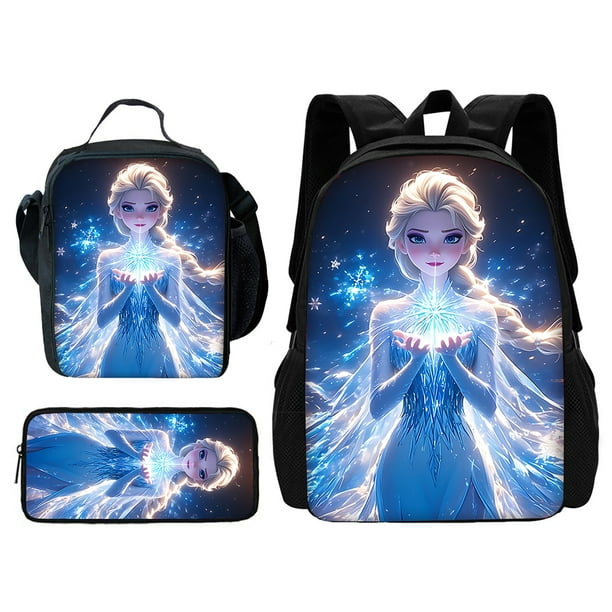 3 pcs set Frozen Princess Elsa Child School Backpack with Lunch Bags ,Pencil Bags ,Cartoon School Bags for Boys Girls Best Gift