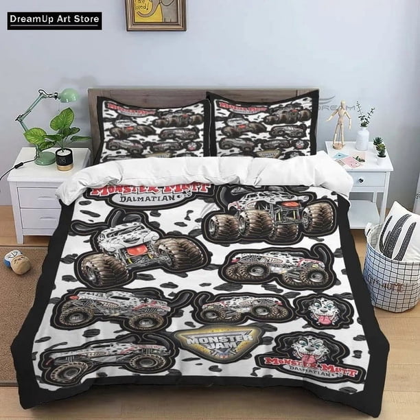 x1618 Bed Sheets Super Monster Truck Monster Jam Bedding Set Cute Quilt Cover Bed Cover With Pillowcase Twin Size Boys Adult 3-Piece Bedding Set (1 Duvet Cover + 2 Pillow Shams) nj1618